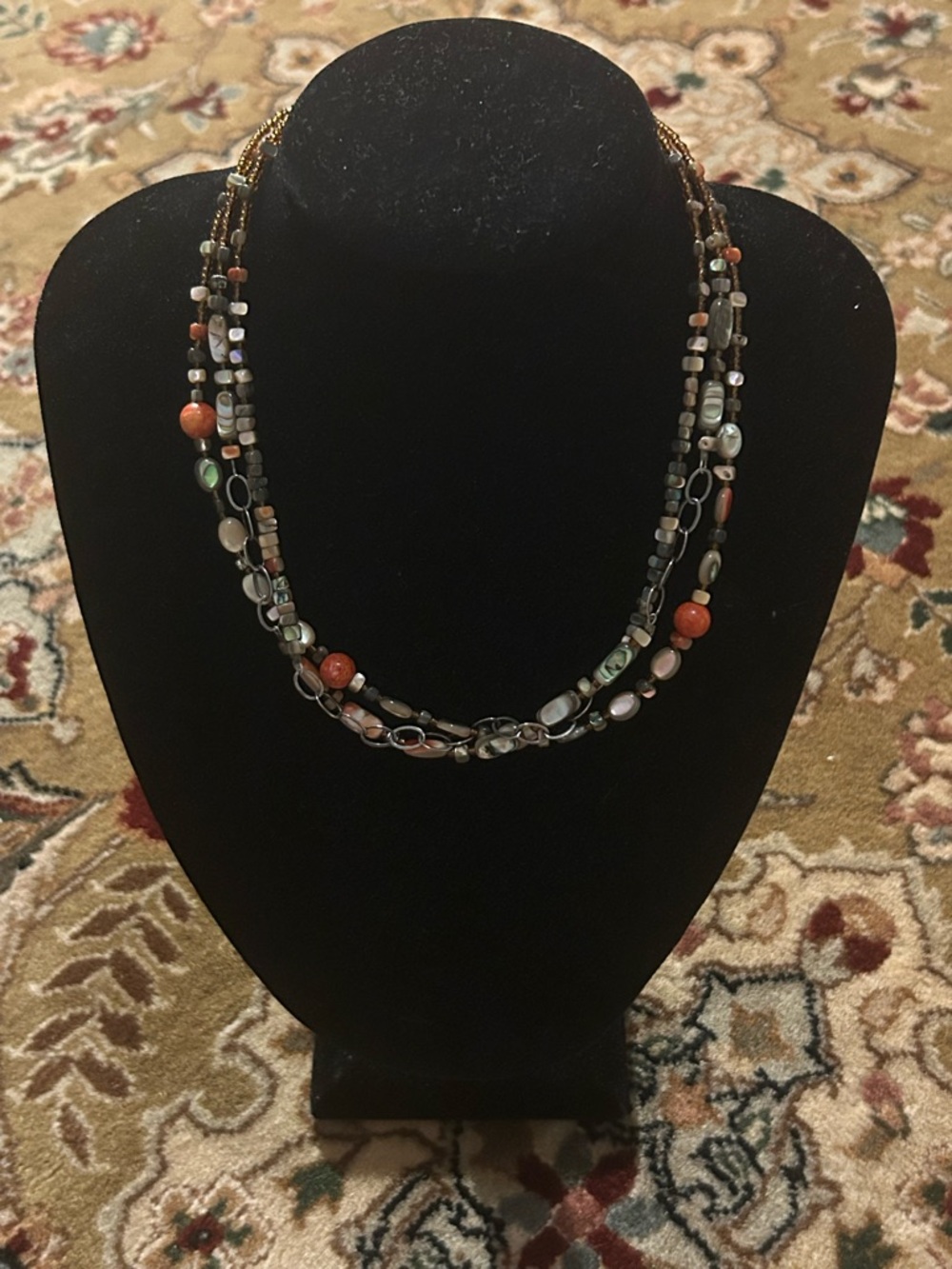 Retired Silpada Sterling Silver 3-Strand Coral Abalone FIESTA FUN Necklace N1563